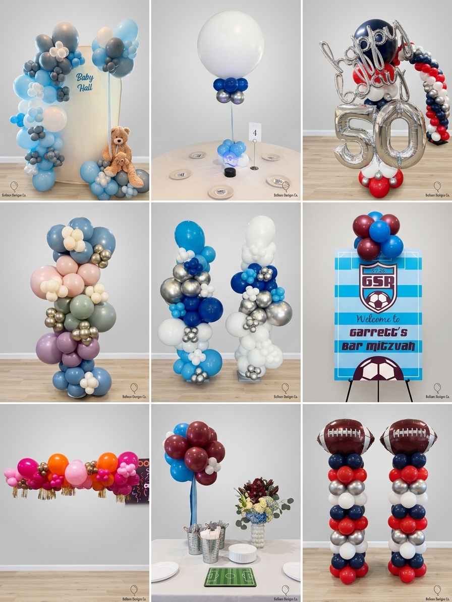 Custom organic balloon installation backdrop for milestone event